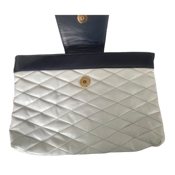 Vintage Shoulder Bag Purse in White & Blue with Embossed Checkered pattern retro - Picture 4 of 10